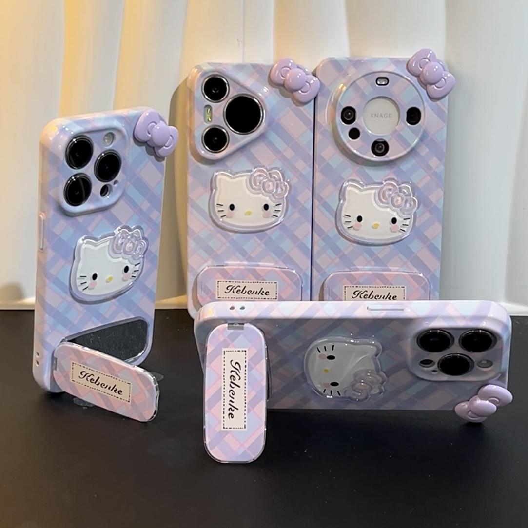 紫蝴蝶结KT猫适用于苹果16promax手机壳15/14/13promax华为NOVA14/13/P80可爱OPPORENO13/12个性VIVOS30