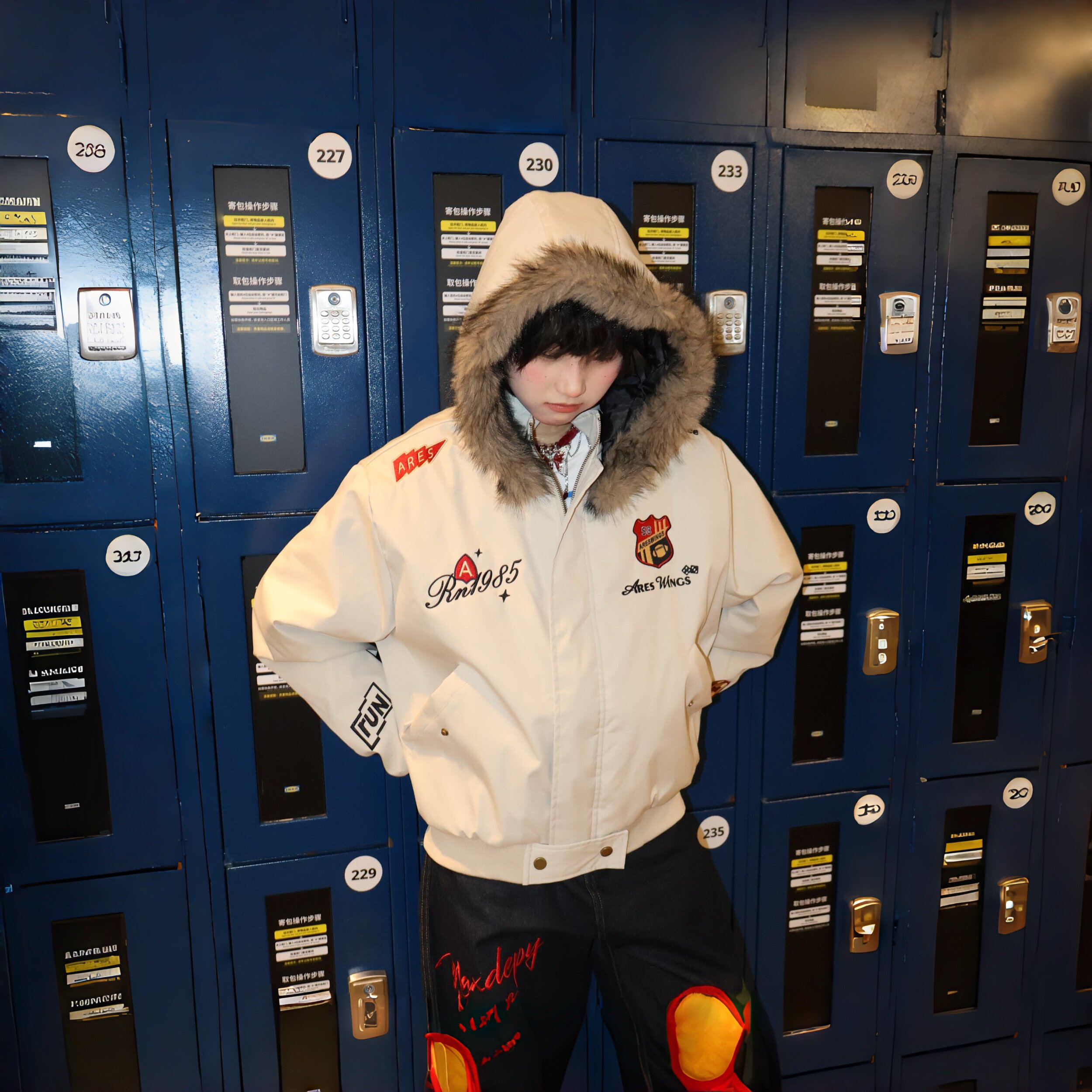 雪莉shirley影子星球美式嘻哈风座山雕刺绣徽章棉服连帽加厚棉衣