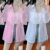 新款 薄款 衬衫 法式 中长款 夏季 外套雪纺开衫 上衣衬衣外穿 防晒衣女款