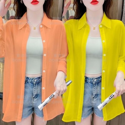 新款雪纺防晒衣女夏季薄款宽松长袖衬衫外套轻薄百搭开衫上衣外穿