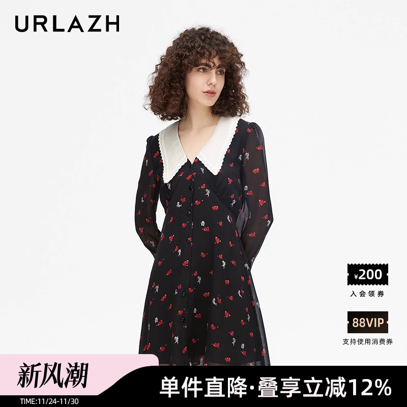 爱心印花复古长袖连衣裙