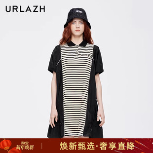休闲减龄连衣裙 黑白拼接条纹短袖 URLAZH有兰新款 洋气时尚