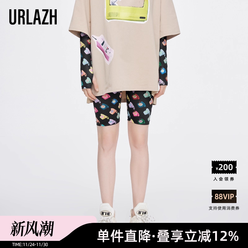 夏季复古印花修身打底裤