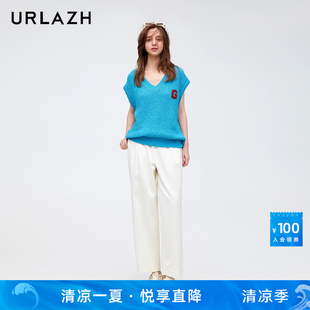 女 URLAZH有兰春季 新款 简约时尚 百搭白色宽松纯色高腰显瘦休闲裤