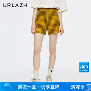 URLAZH有兰秋冬季 女 新款 复古显瘦宽松直筒气质羊毛格纹休闲短裤