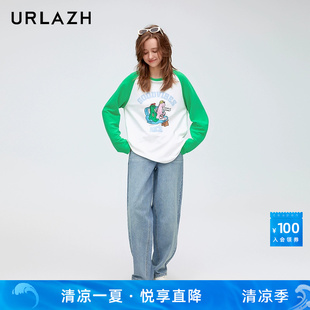 女 URLAZH有兰春季 新款 复古时尚 简约牛仔蓝宽松显瘦纯棉休闲牛仔裤