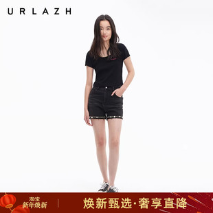 重工小香风牛仔短裤 休闲百搭黑色毛边时尚 女 新款 URLAZH有兰夏季