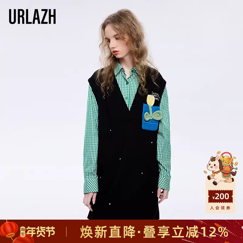 URLAZH有兰新款复古黑色气质通勤简约宽松套头V领针织连衣裙女,女装/女士精品,连衣裙,淘宝优惠券,粉丝福利购,淘宝优惠卷