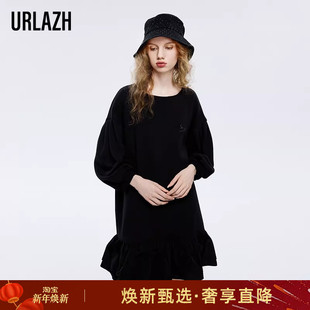 连衣裙 设计感泡泡袖 URLAZH有兰新款 复古洋气黑色气质娃娃裙长袖
