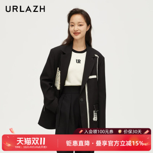URLAZH有兰新款时尚简约百搭黑色宽松休闲长袖气质通勤西装外套女