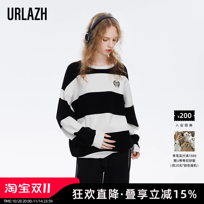urlazh/有兰休闲条纹针织毛衣