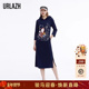 简约连帽带口袋开叉藏青休闲长款 URLAZH有兰休闲新款 长袖 连衣裙女