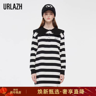 中长款 黑色条纹海军领减龄长袖 卫衣裙连衣裙 新款 URLAZH有兰秋冬季