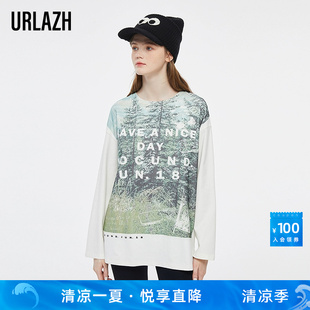 URLAZH有兰秋冬季 上衣T恤女潮流 新款 复古ins宽松圆领长袖