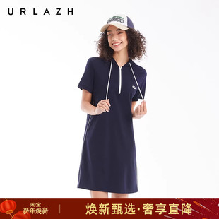 连衣裙女 复古藏青都市轻运动休闲百搭连帽短袖 URLAZH有兰夏季 新款