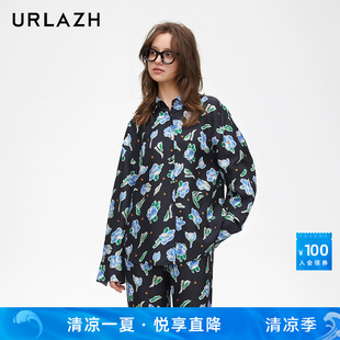 衬衫 URLAZH有兰春季 长袖 新款 女 复古气质印花简约宽松慵懒休闲时尚