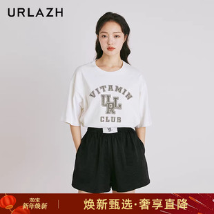 T恤女 复古简约百搭白色宽松纯棉字母印花短袖 URLAZH有兰新款 美式