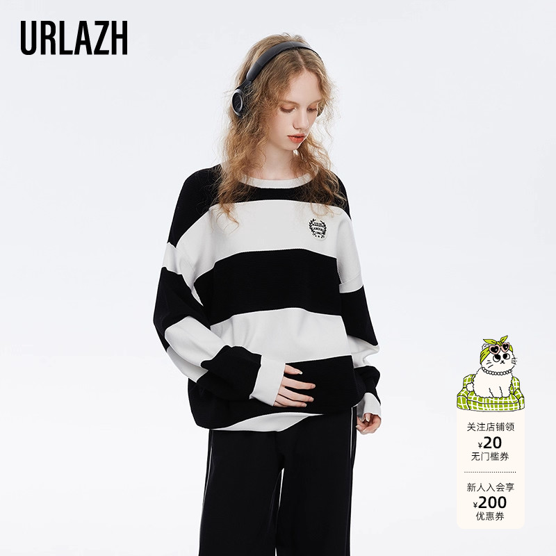 urlazh/有兰休闲条纹针织毛衣