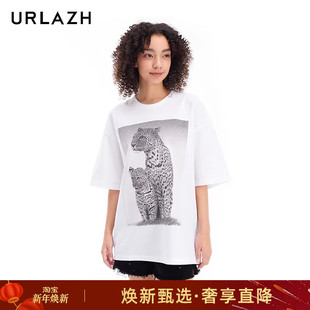 URLAZH有兰新款 T恤女 简约洋气白色休闲印花宽松舒适百搭圆领短袖