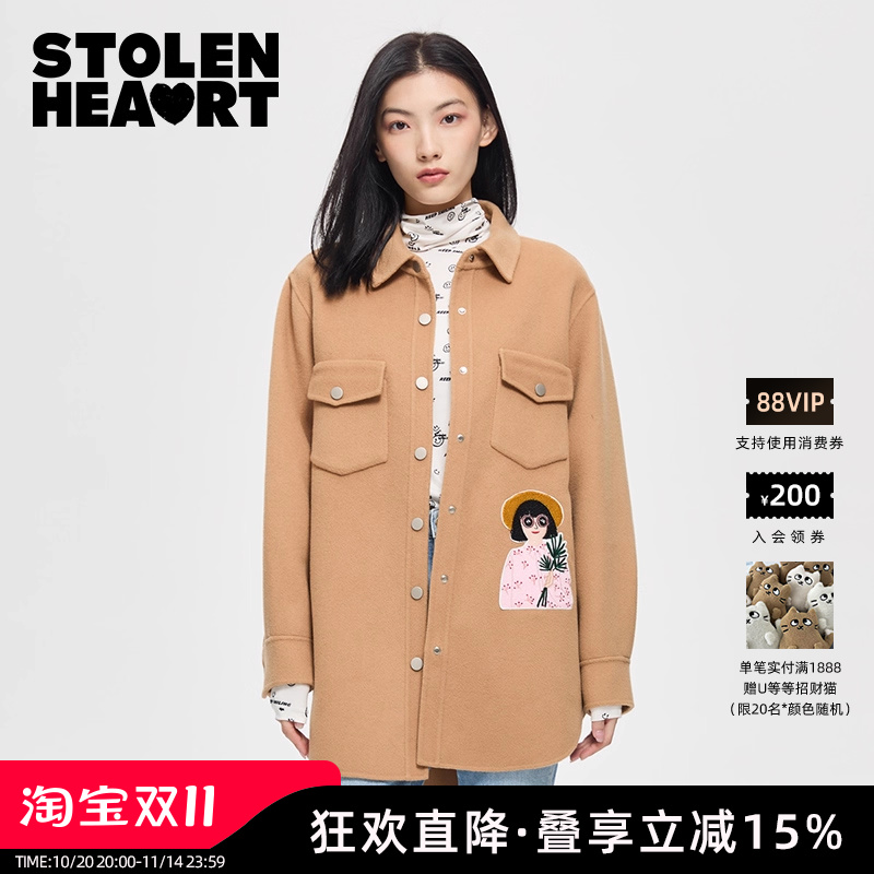 STOLENHEART驼色短款毛呢大衣