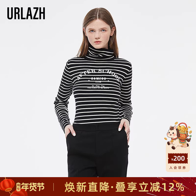 URLAZH有兰秋冬新款高领条纹修身百搭打底衫针织衫内搭长袖上衣女,女装/女士精品,毛针织衫,淘宝优惠券,粉丝福利购,淘宝优惠卷