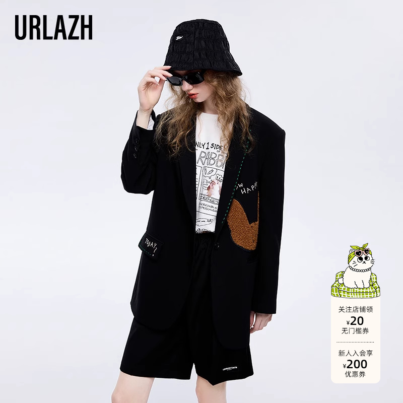 URLAZH有兰春季新款复古黑色休闲西装外套女