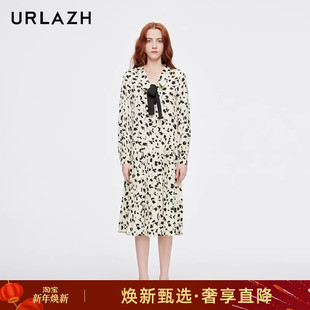 长袖 复古气质简约优雅碎花系带时尚 连衣裙女 新款 URLAZH有兰夏季