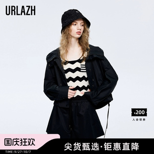 黑色休閑連帽短外套女IM1JA18 URLAZH有蘭新款