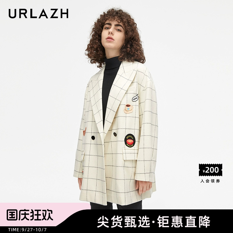 URLAZH复古宽松羊毛格纹外套