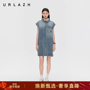 牛仔连衣裙女 复古学院风渐变水洗纯棉减龄无袖 URLAZH有兰春季 新款