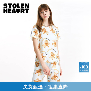 卡通动漫纯色圆领印花宽松t恤短袖 STOLEN 新款 HEART 女 夏季