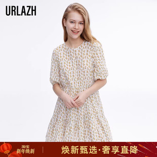 复古圆领气质碎花连衣裙女 纯棉七分袖 URLAZH有兰新款 时尚