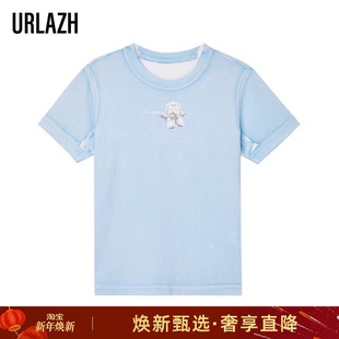 印花短袖 URLAZH有兰春季 简约纯棉休闲圆领短款 时尚 T恤女 新款