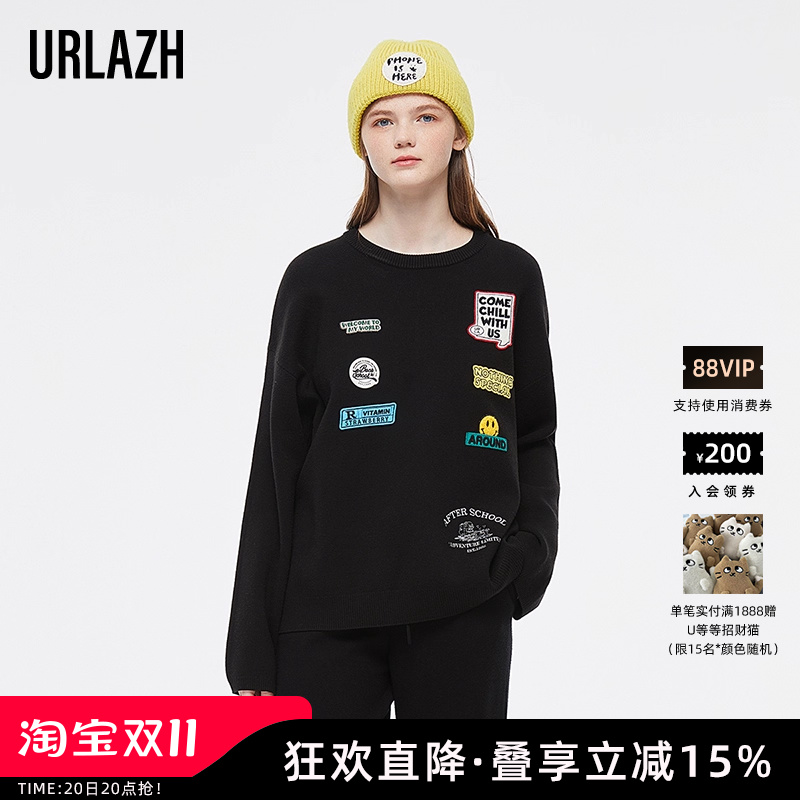 URLAZH/有兰冬季黑色针织毛衣