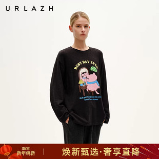 T恤女上衣 萌趣漫画印花甜酷休闲宽松圆领长袖 URLAZH有兰冬季 新款