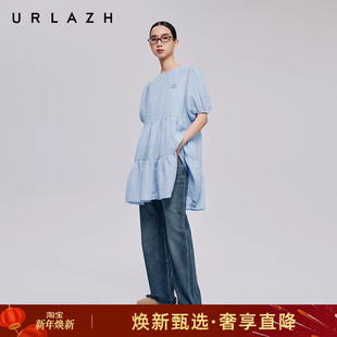 短袖 URLAZH有兰秋季 甜美可爱泡芙小姐泡泡袖 时尚 圆领连衣裙女 新款