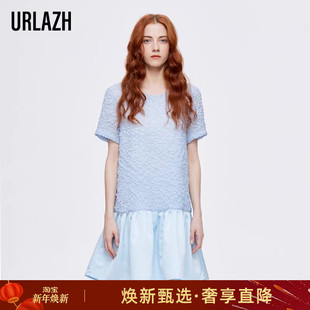 套头连衣裙 复古浪漫水蓝色娃娃裙洋气宽松短袖 URLAZH有兰夏季 新款