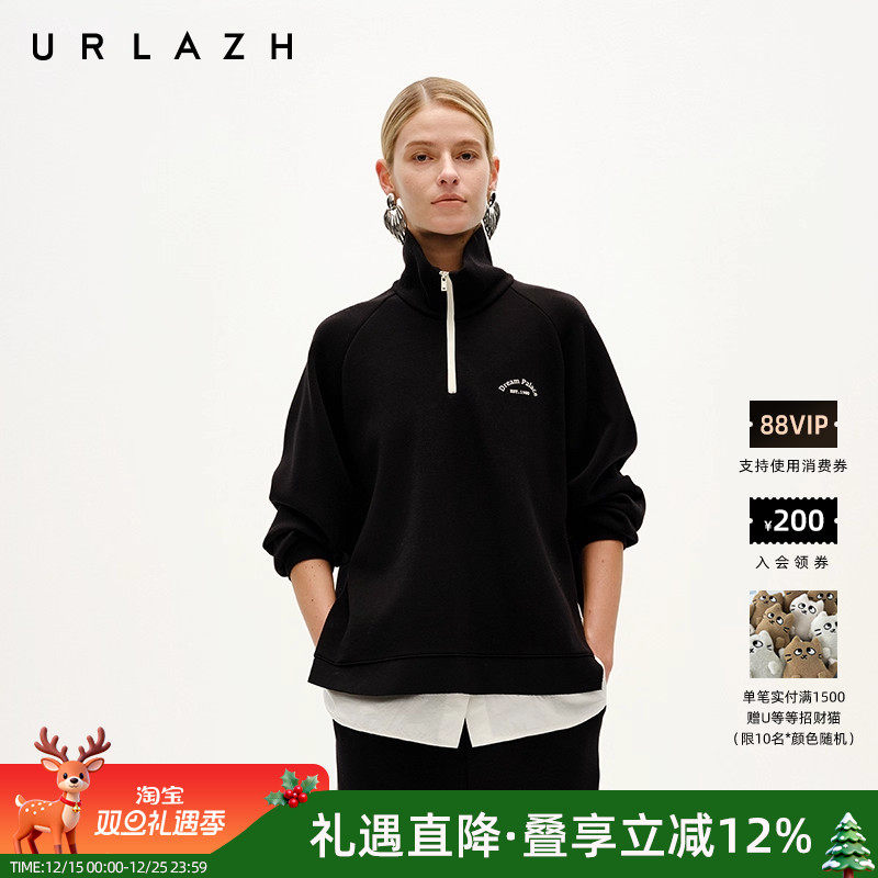 复古半拉链假两件长袖卫衣