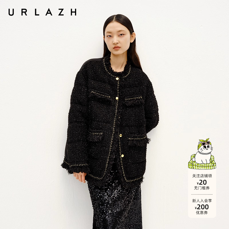 黑色小香风拼接羽绒服外套