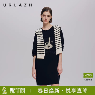 黑色PUPPY亮片重工圆领休闲连衣裙 简约时尚 URLAZH有兰秋季 新款