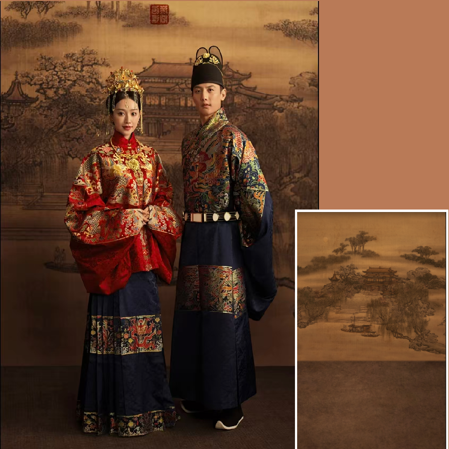 古装明制汉服古装情侣婚服背景布