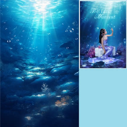 美人鱼海洋主题背景布儿童摄影拍照蓝色气泡水下世界海底童话照