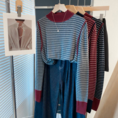 内搭洋气上衣 套头外穿针织衫 条纹半高领毛衣女打底衫 2025秋冬新款