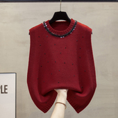 烫钻圆领针织马甲背心女2025秋冬新款 宽松外穿马夹叠穿毛衣坎肩潮