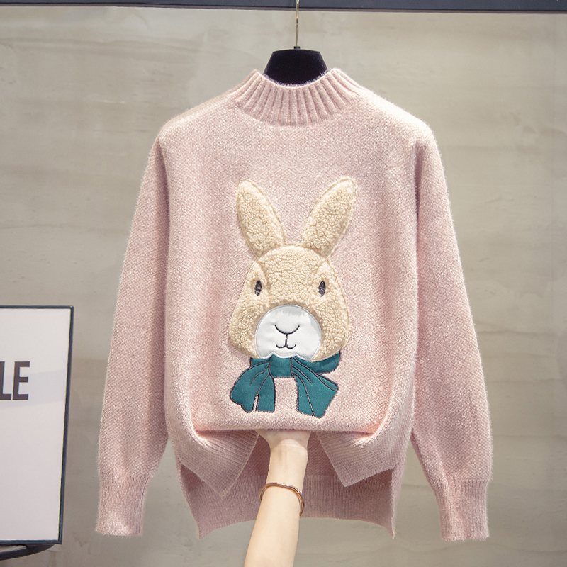 半高领宽松水貂绒毛衣加厚打底衫