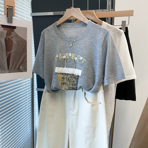 竹节麻针织衫女上衣短袖薄T恤衫