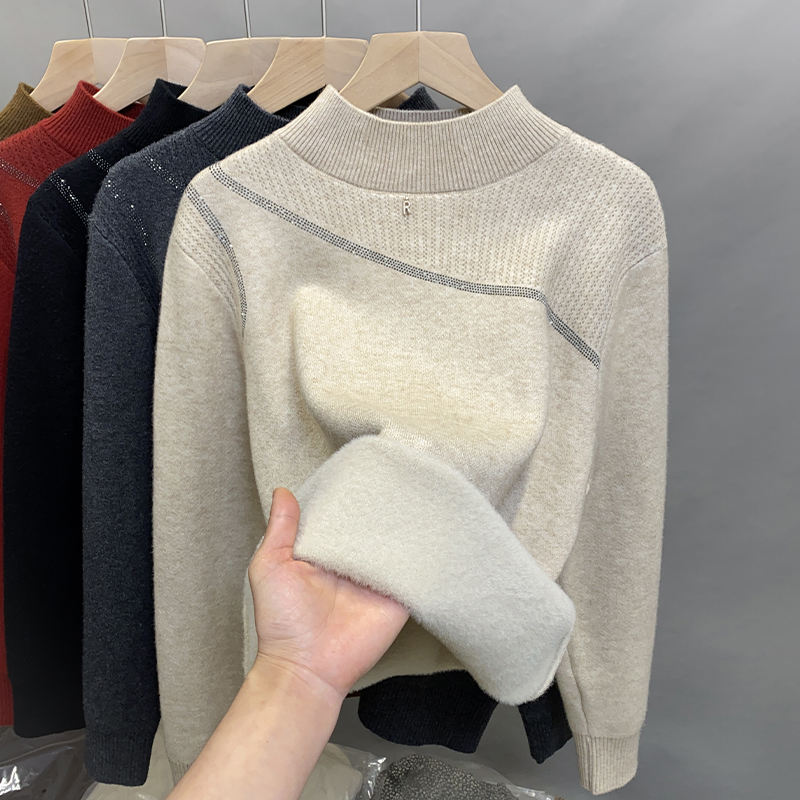 一体绒半高领毛衣加绒加厚打底衫