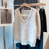 蕾丝v领针织马甲背心女2025秋冬新款 宽松外穿马夹叠穿毛衣坎肩潮