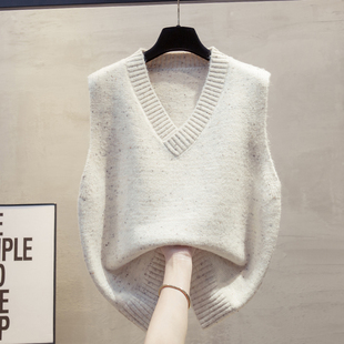 花纱v领针织马甲背心女2025秋冬新款 宽松外穿马夹叠穿毛衣坎肩潮