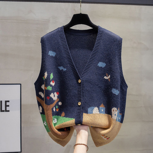 棉麻风针织开衫马甲背心毛衣坎肩